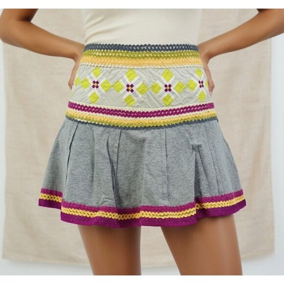 Free People Dresses & Skirts - Y2K RARE Free People Boho Pleated Embroidered A-Line Mini Skirt • Skater Indie 6